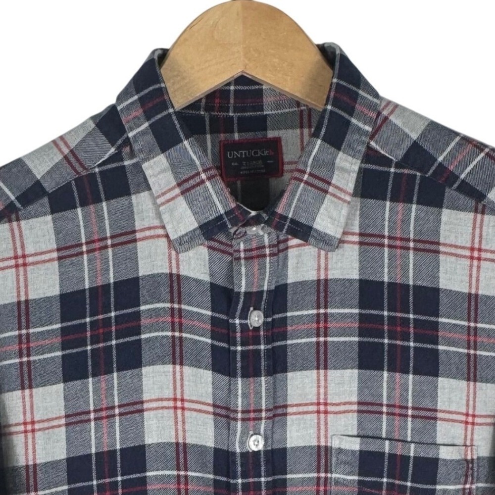 UNTUCKit Plaid Flannel Shirt Mens XL Navy Grey Red Preppy
